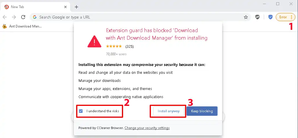 How to install Ant Download Manager (AntDM) addon to Cleaner Browser