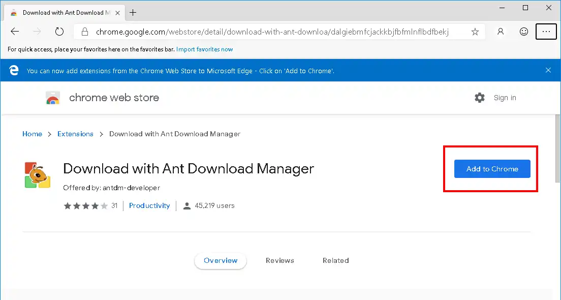 How to install Ant Download Manager (AntDM) addon to Microsoft EDGE Browser. Step #3.