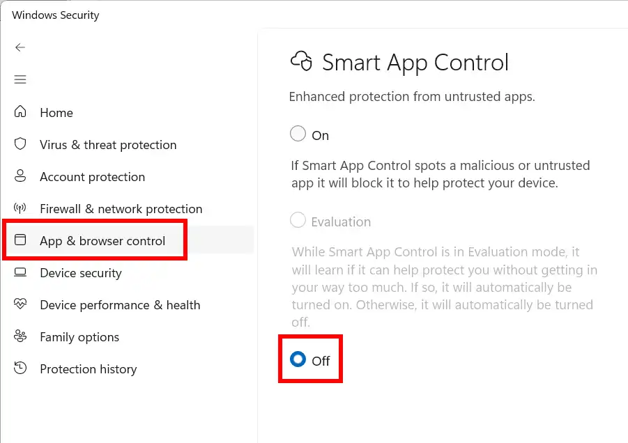 How to disable Smart App Control #2