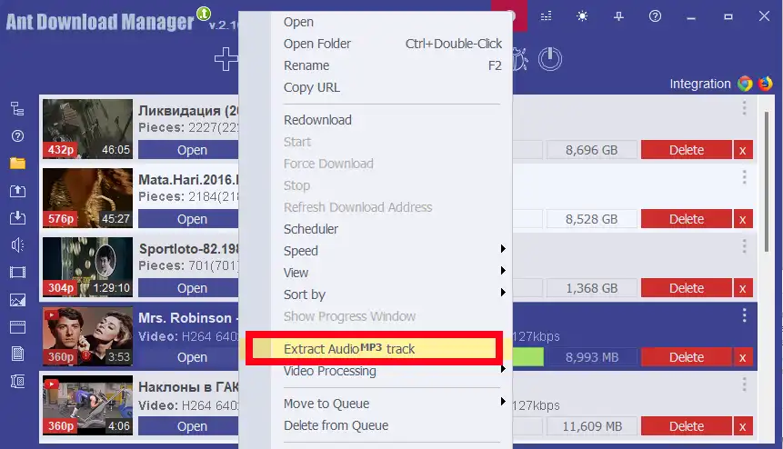 Ant Download Manager (AntDM) extrace MP3 audio file